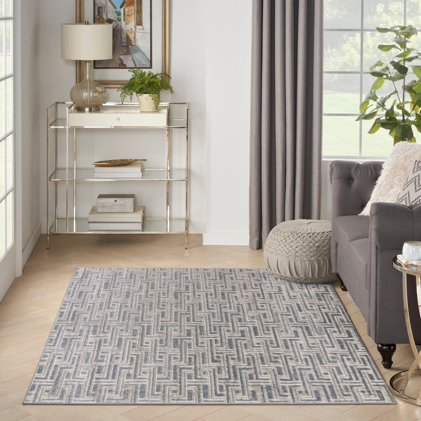 Nourison Serenity Home 3'11" x 5'11" Blue Ivory Modern Indoor Rug