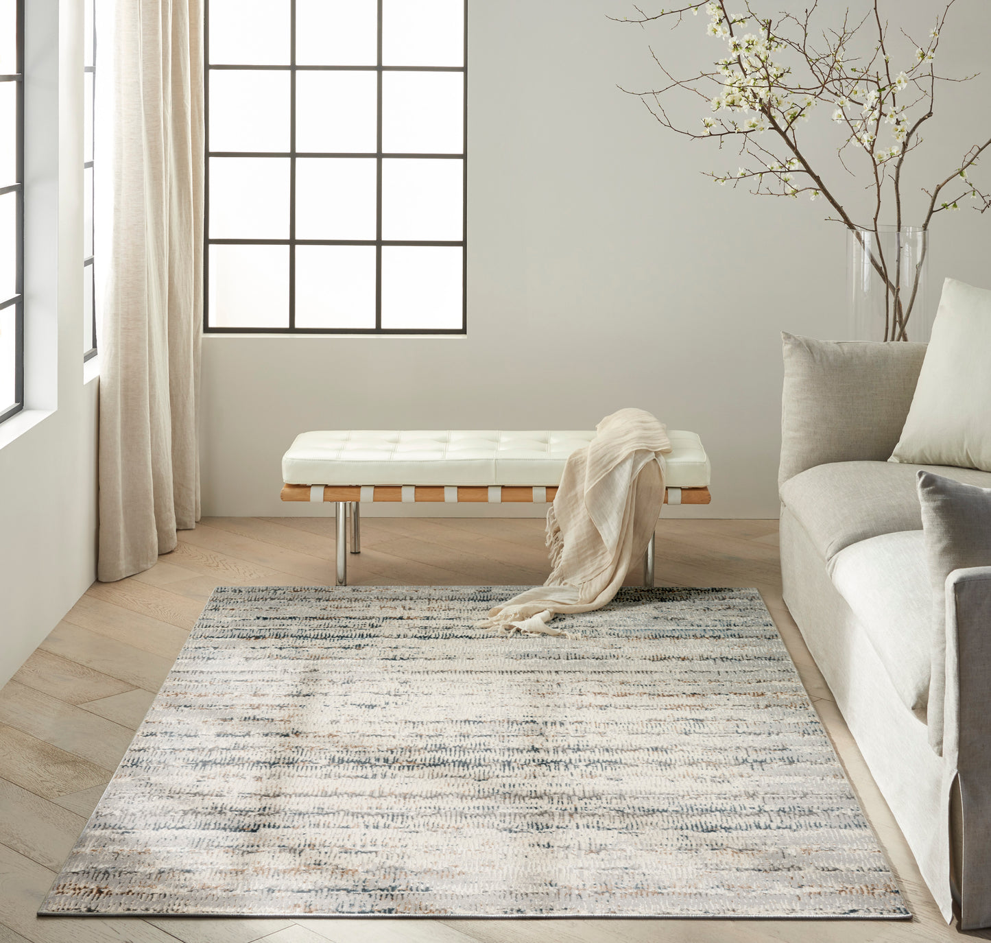 Calvin Klein CK073 Compass 7'10" x 9'10" Ivory Multicolor Modern Indoor Rug