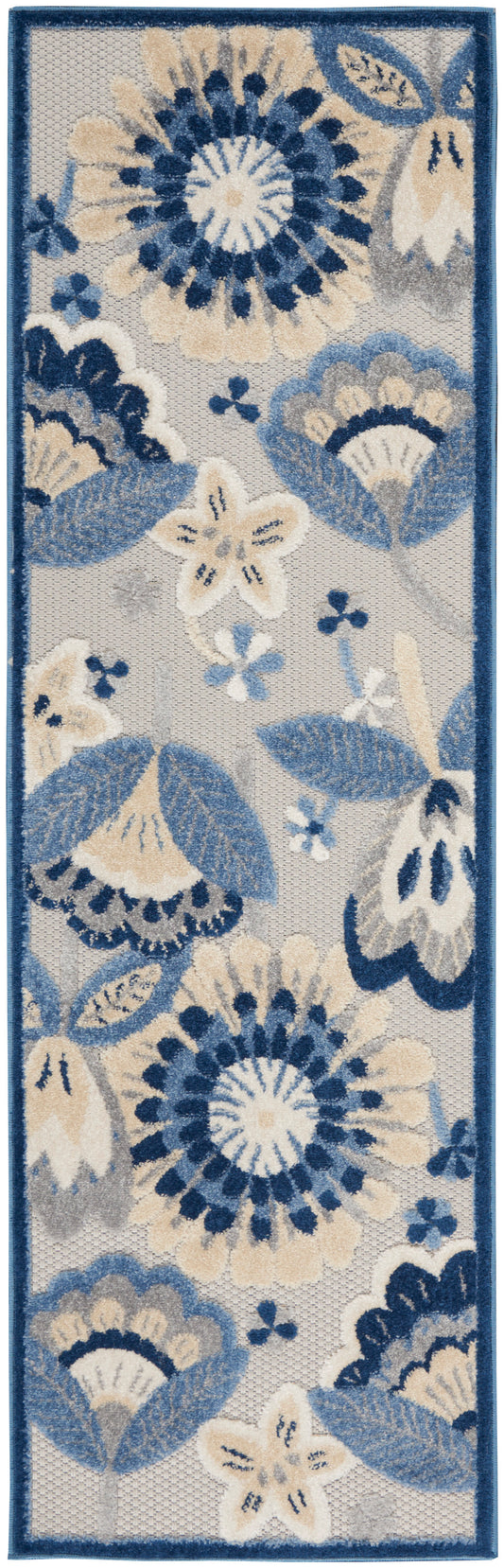 Nourison Aloha 2'3" x 8' Blue Grey Contemporary Rug