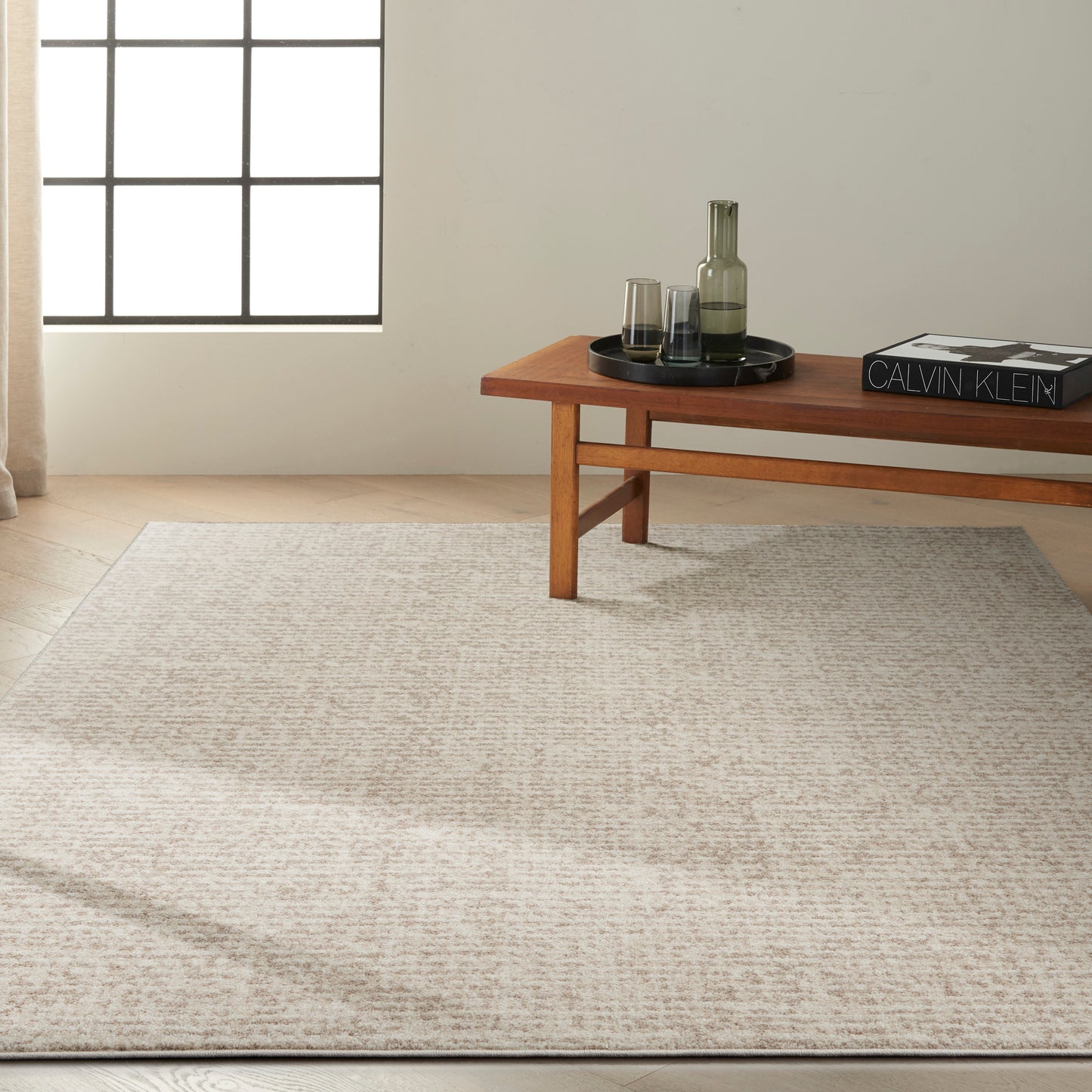 Calvin Klein Etched 5' x 7' Ivory Beige Contemporary Indoor Rug