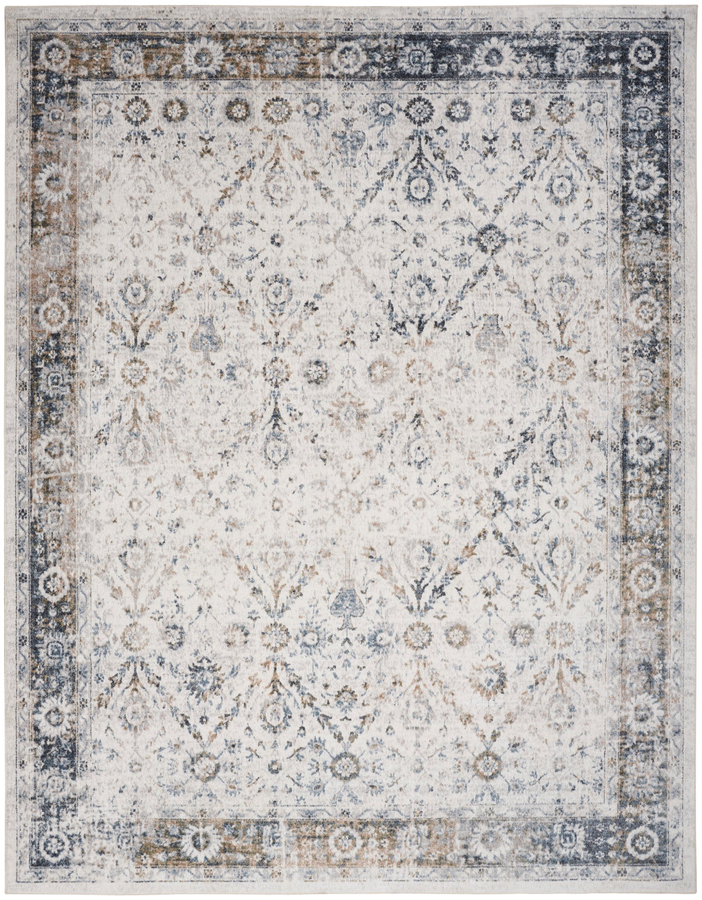 Nourison Astra Machine Washable 6'7" x 9' Ivory Blue Vintage Indoor Rug