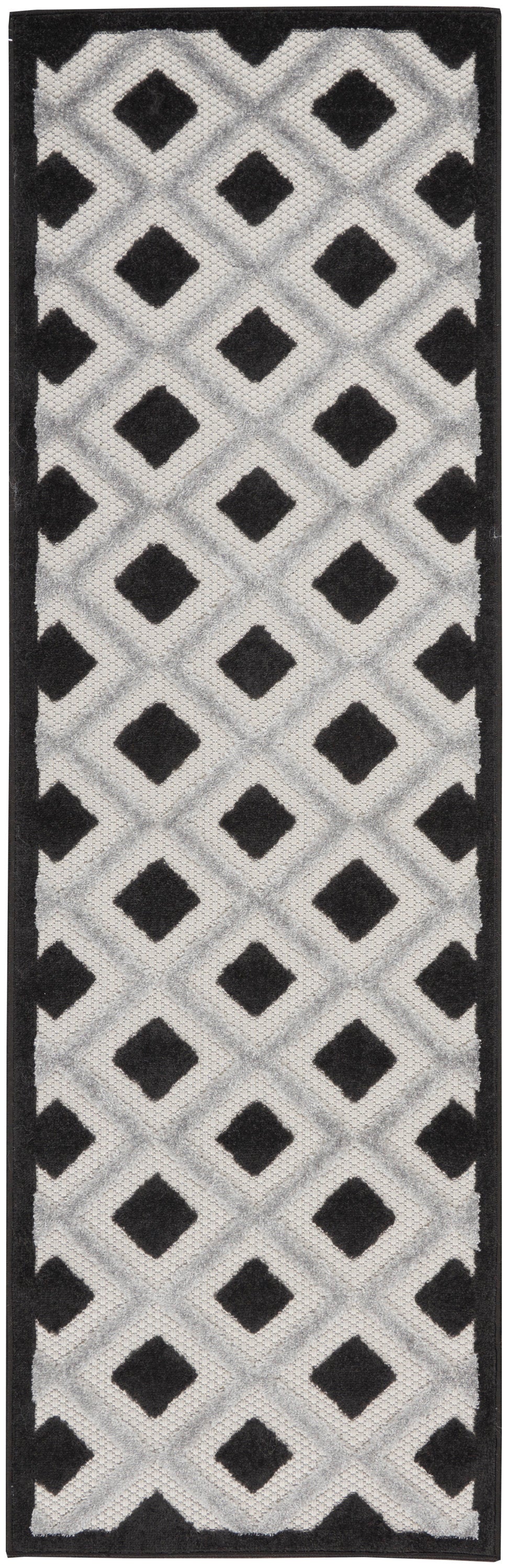 Nourison Aloha 2' x 6' Black White Modern Rug