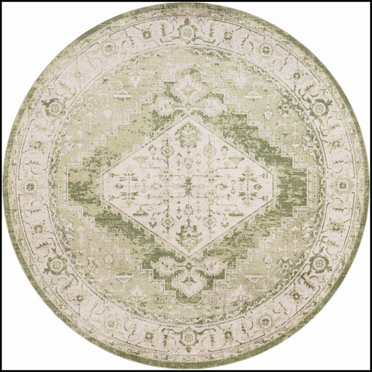 Nourison Astra Machine Washable 7'10" x Round Ivory Green Vintage Indoor Rug