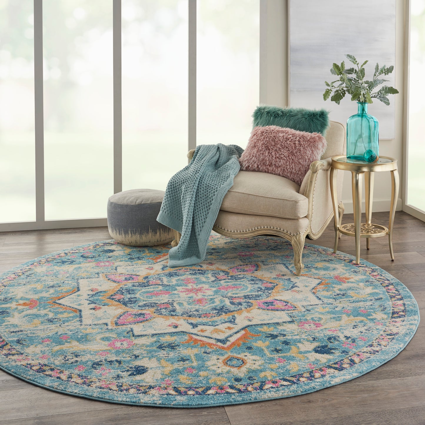 Nourison Passion 8' x Round Ivory/Light Blue Bohemian Indoor Rug