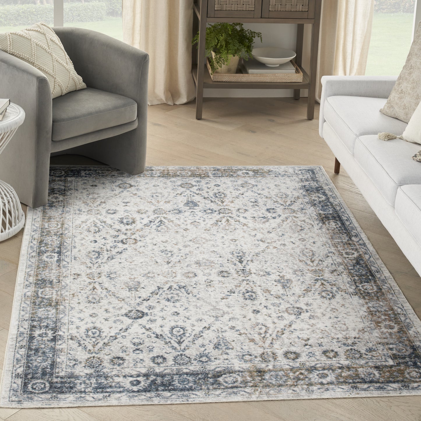 Nourison Astra Machine Washable 4' x 6' Ivory Blue Vintage Indoor Rug