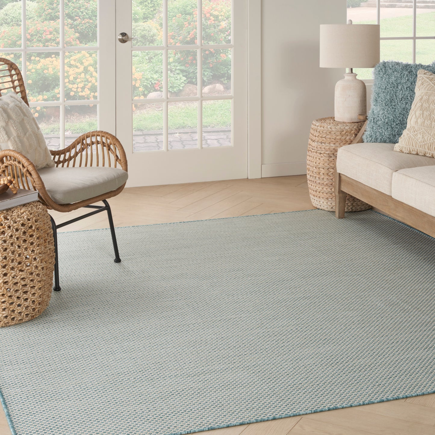 Nourison Courtyard 6' x Square Ivory Aqua Modern Rug