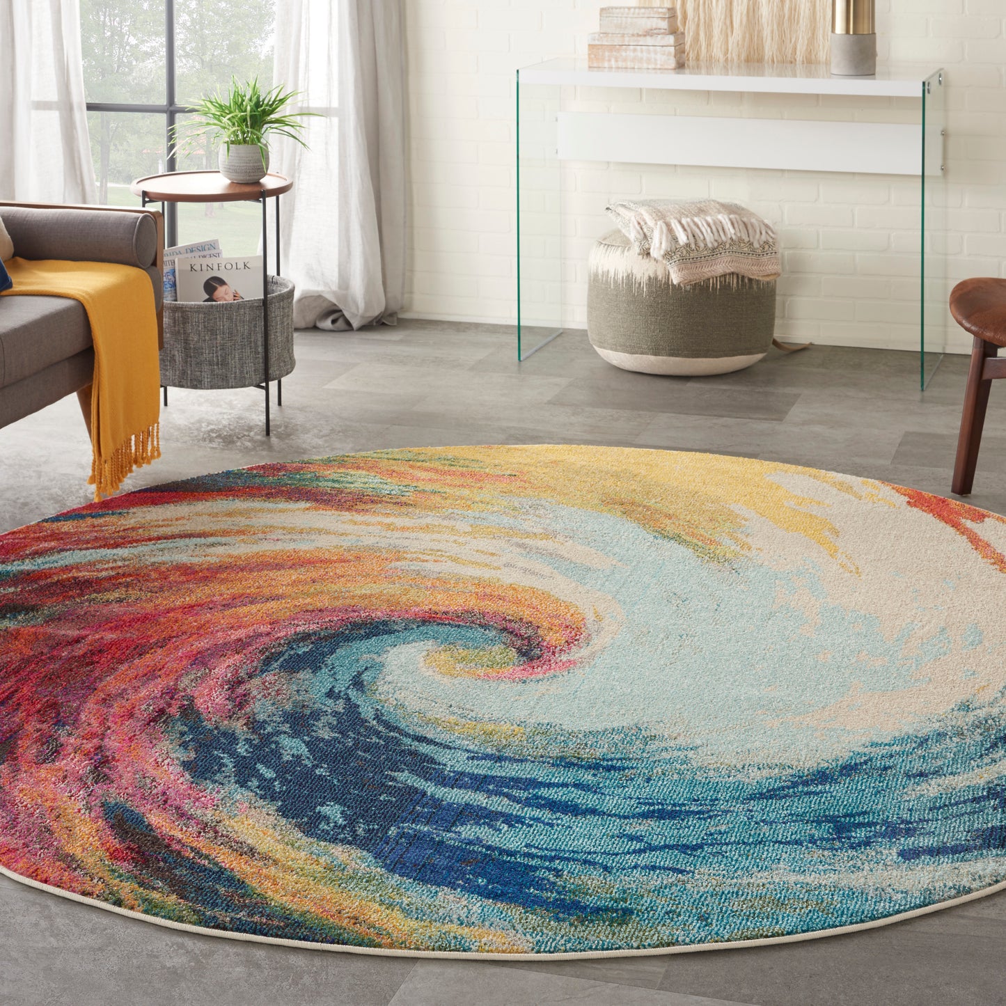 Nourison Celestial 7’10” x Round Wave Modern Indoor Rug