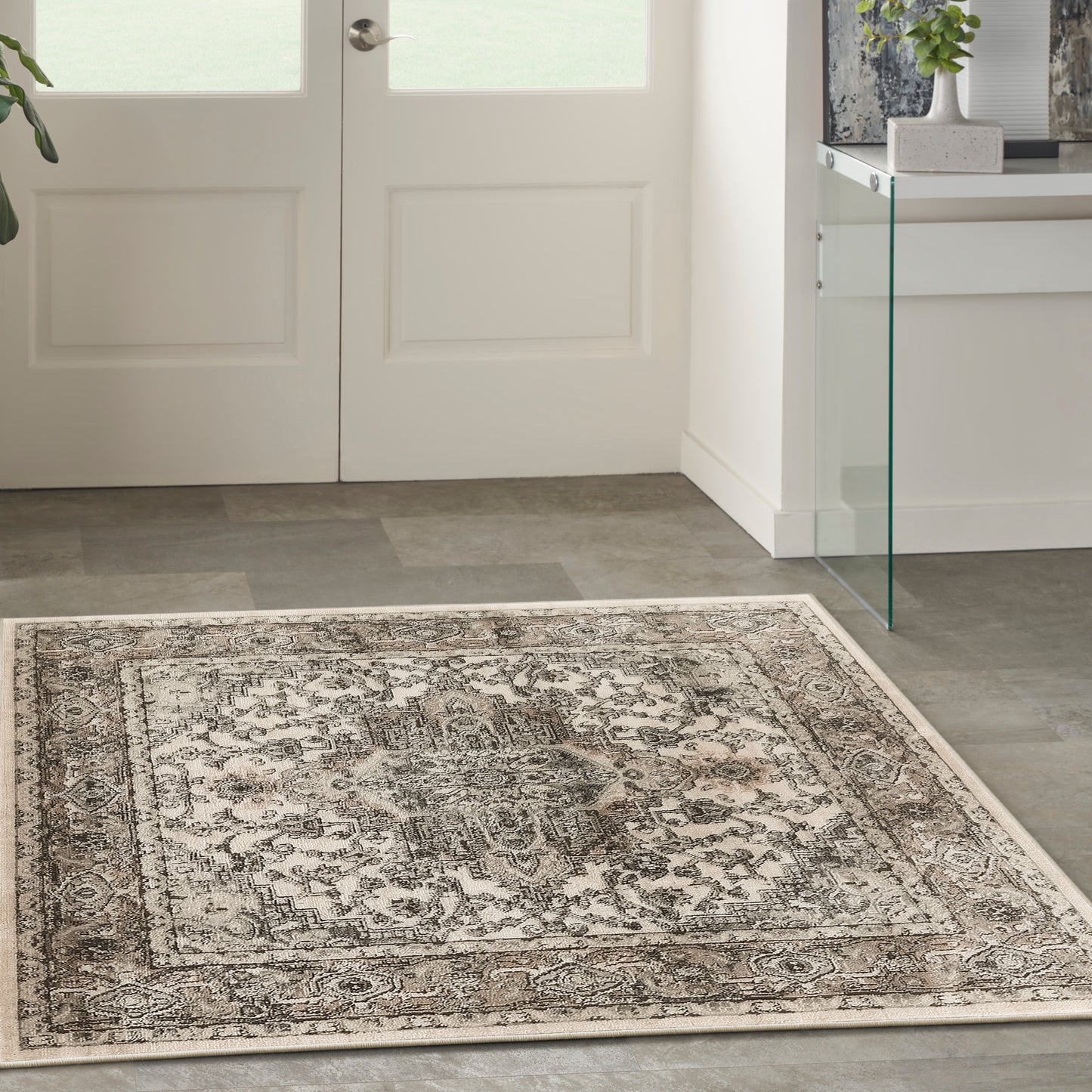 Nourison Quarry 5' x Square Ivory Grey Farmhouse Indoor Rug