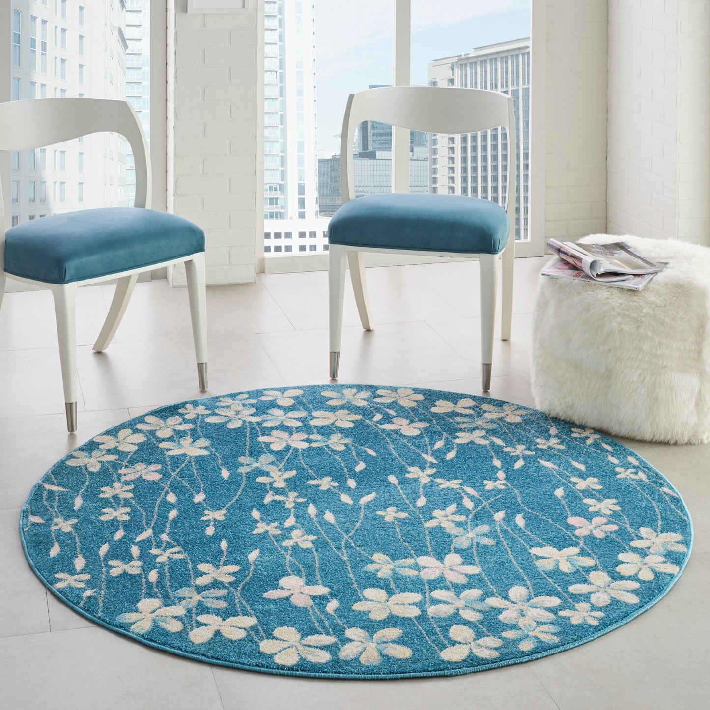 Nourison Tranquil 5'3" x Round Turquoise Contemporary Indoor Rug