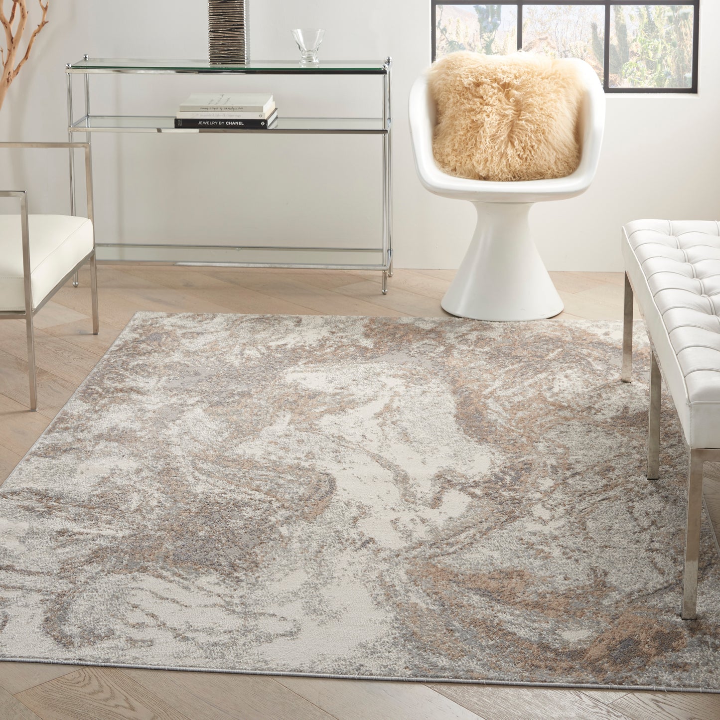 Nourison Elation 5'3" x 7'3" Ivory Grey Modern Indoor Rug