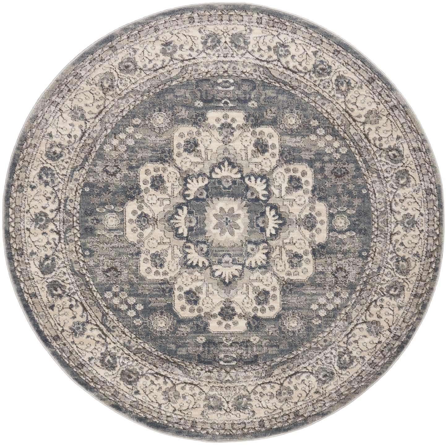 Nourison Quarry 4' x Round Grey/Ivory Vintage Indoor Rug