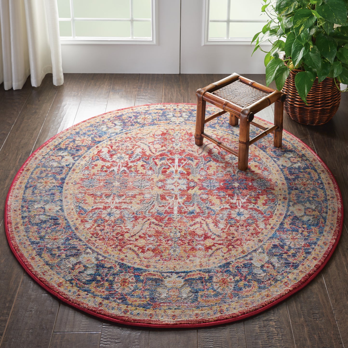 Nourison Ankara Global 4' x Round Red Vintage Indoor Rug