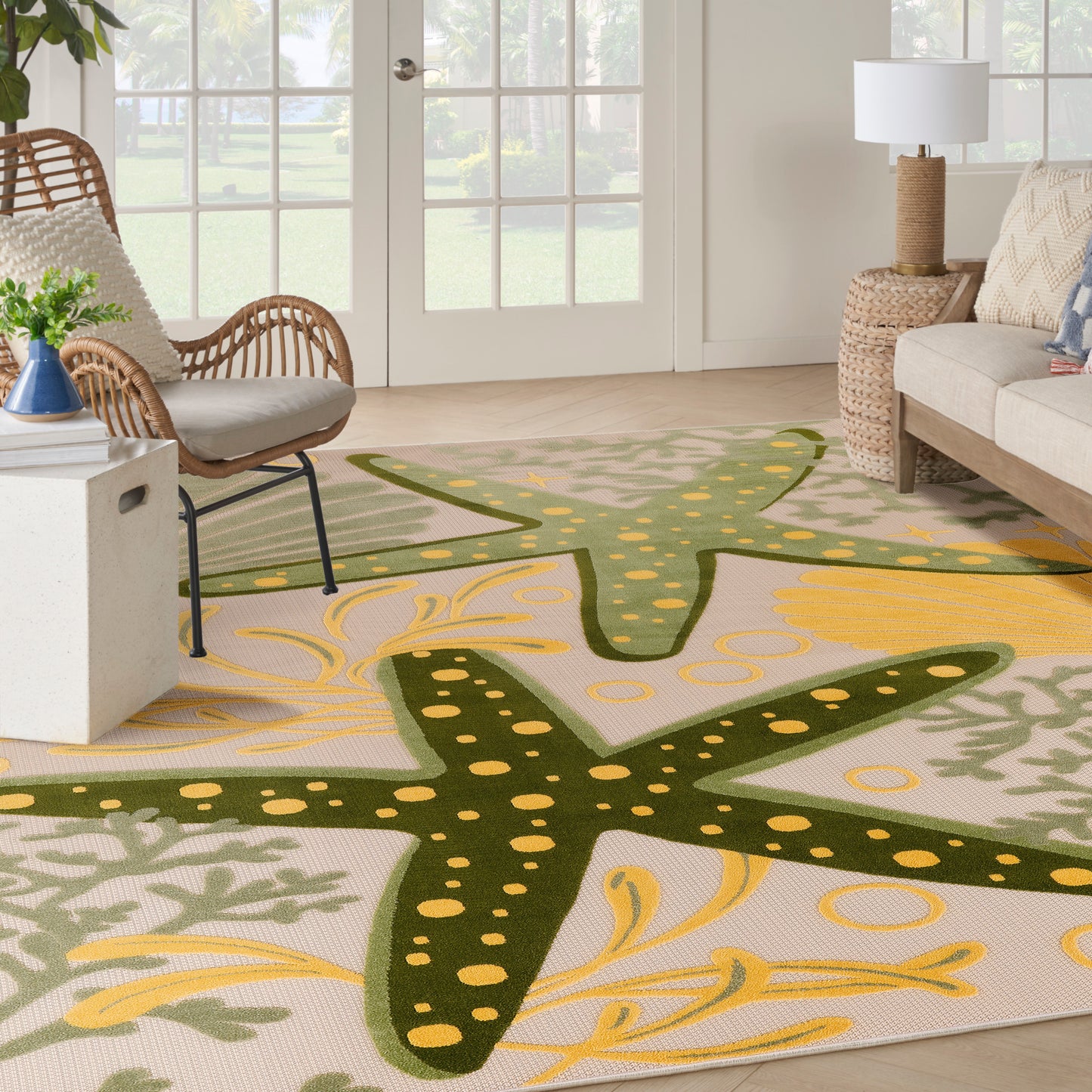 Nourison Aloha 7'10" x 10'6" Green Yellow Outdoor Rug