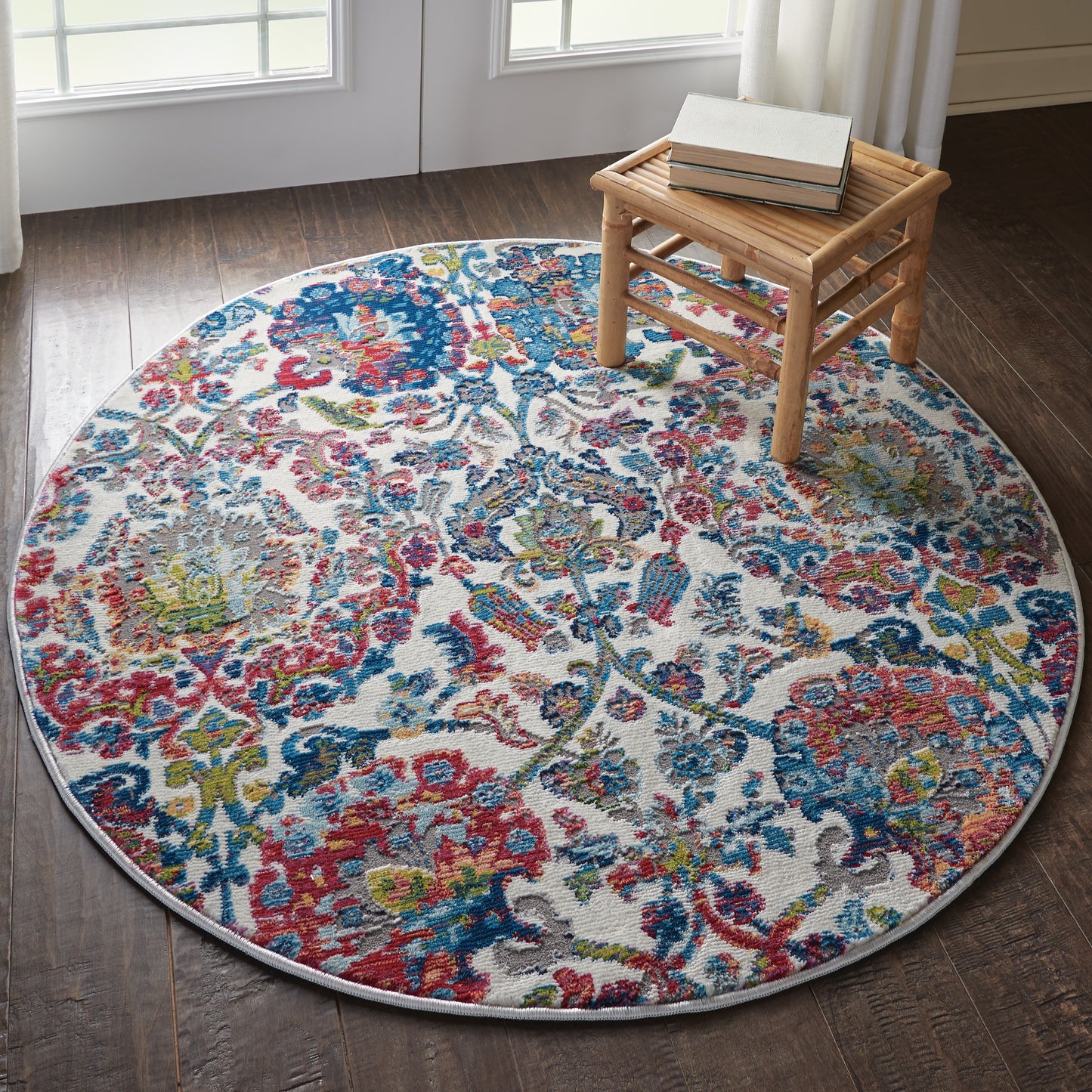 Nourison Ankara Global 4' x Round Ivory Blue Vintage Indoor Rug