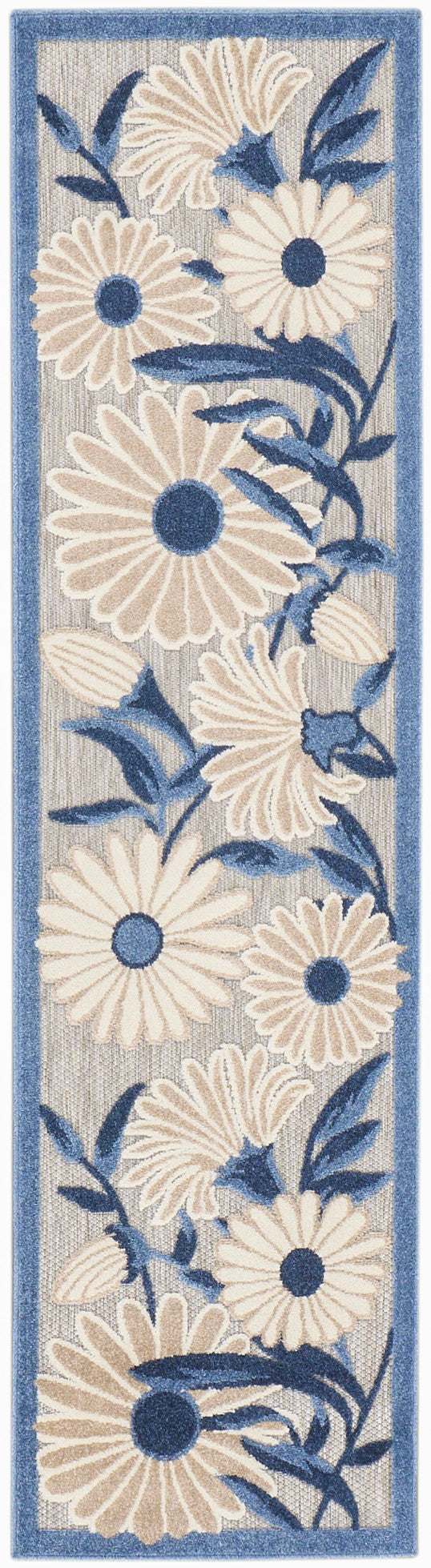 Nourison Aloha 2'3" x 8' Blue Grey Contemporary Rug