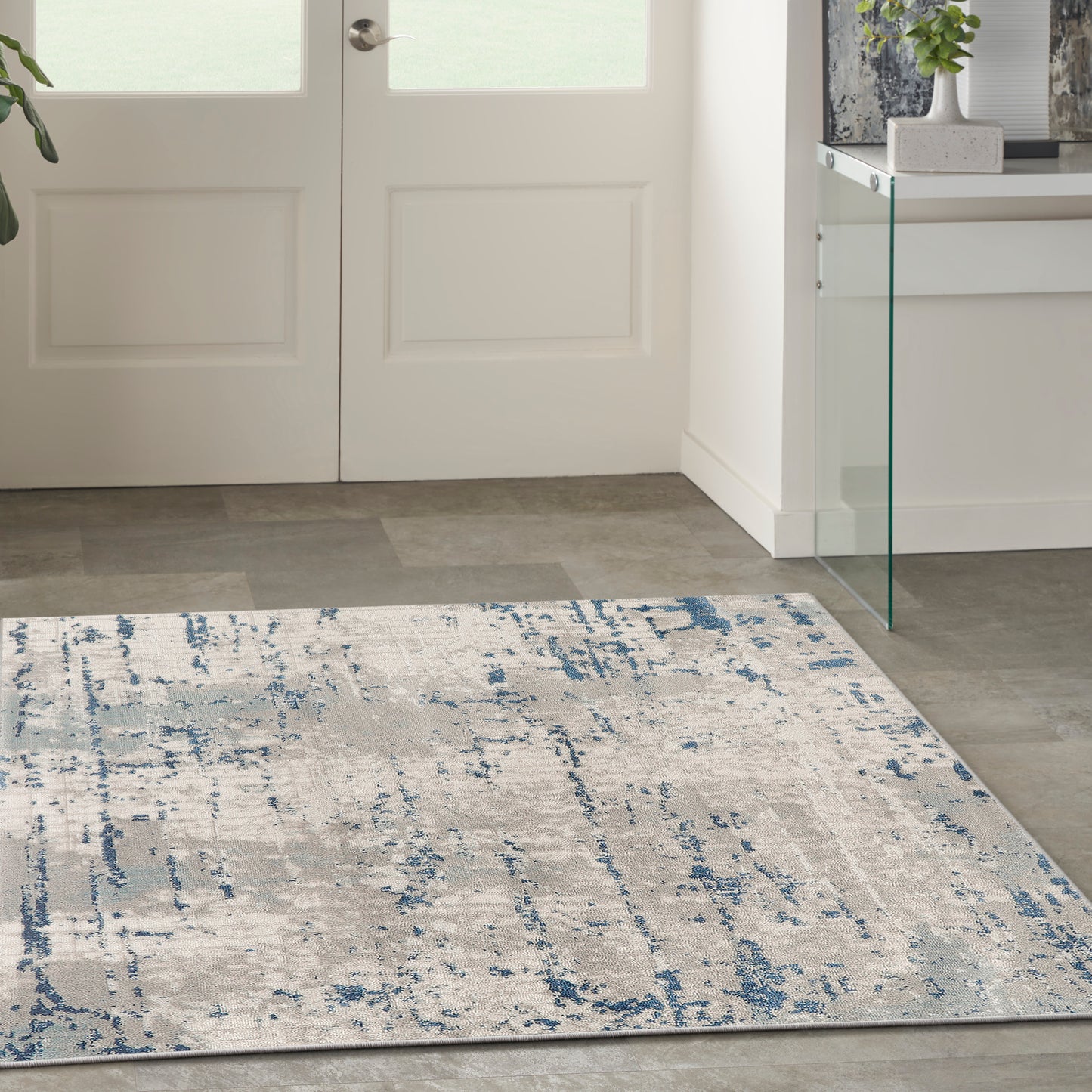 Nourison Quarry 5' x Square Ivory Grey Blue Modern Indoor Rug