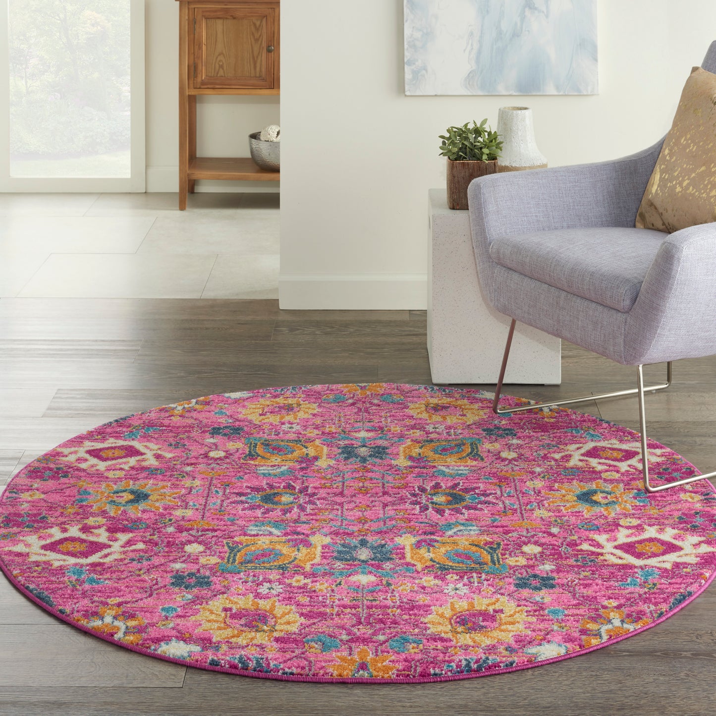 Nourison Passion 4' x Round Fuchsia Bohemian Indoor Rug