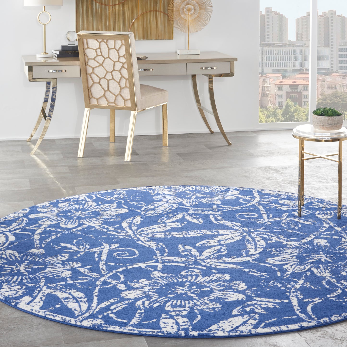 Nourison Whimsicle 8' x Round Navy Farmhouse Indoor Rug