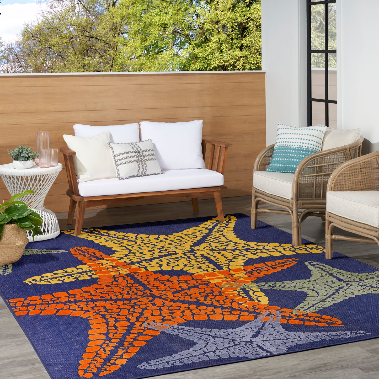 Nourison Aloha 9' x 12' Blue Multicolor Outdoor Rug