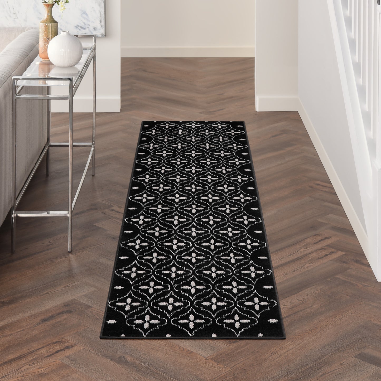 Nourison Nourison Essentials 2'2" x 7'6" Black Ivory Modern Rug