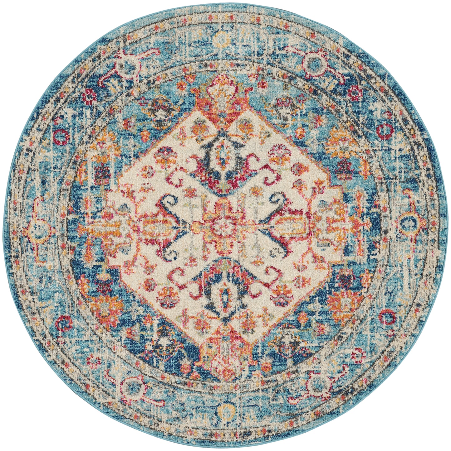 Nourison Passion 5' x Round Ivory/Light Blue Bohemian Indoor Rug