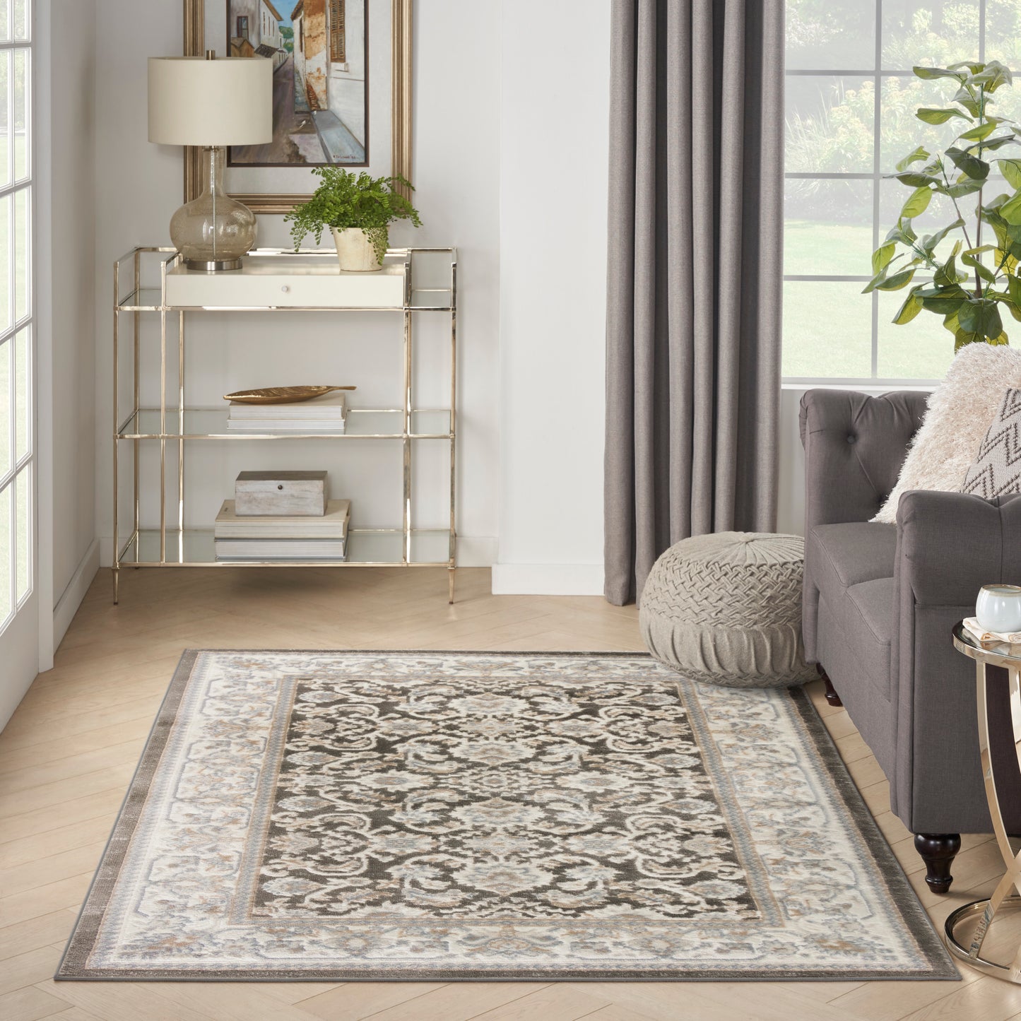 Nourison Serenity Home 3'11" x 5'11" Ivory Grey Blue Vintage Indoor Rug