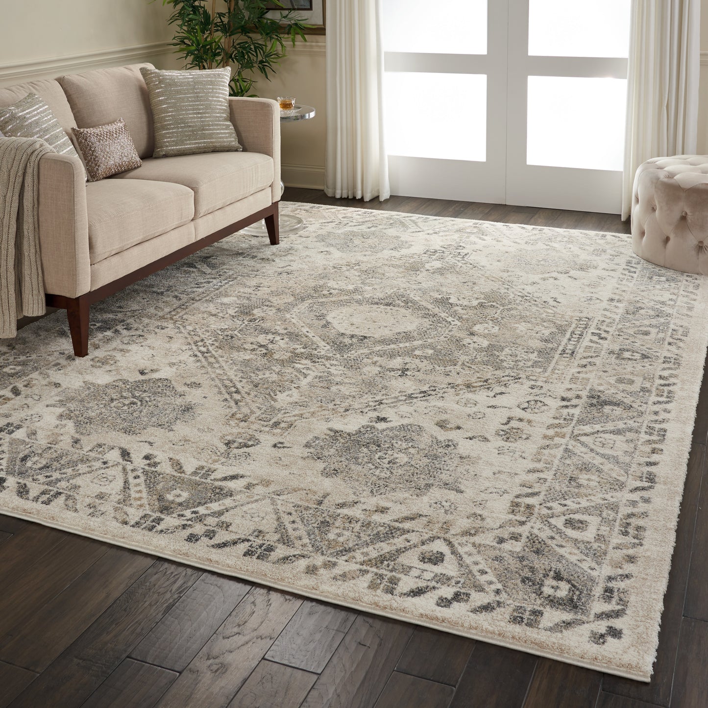 Nourison Fusion 9'6" x 13' Cream Grey Vintage Indoor Rug