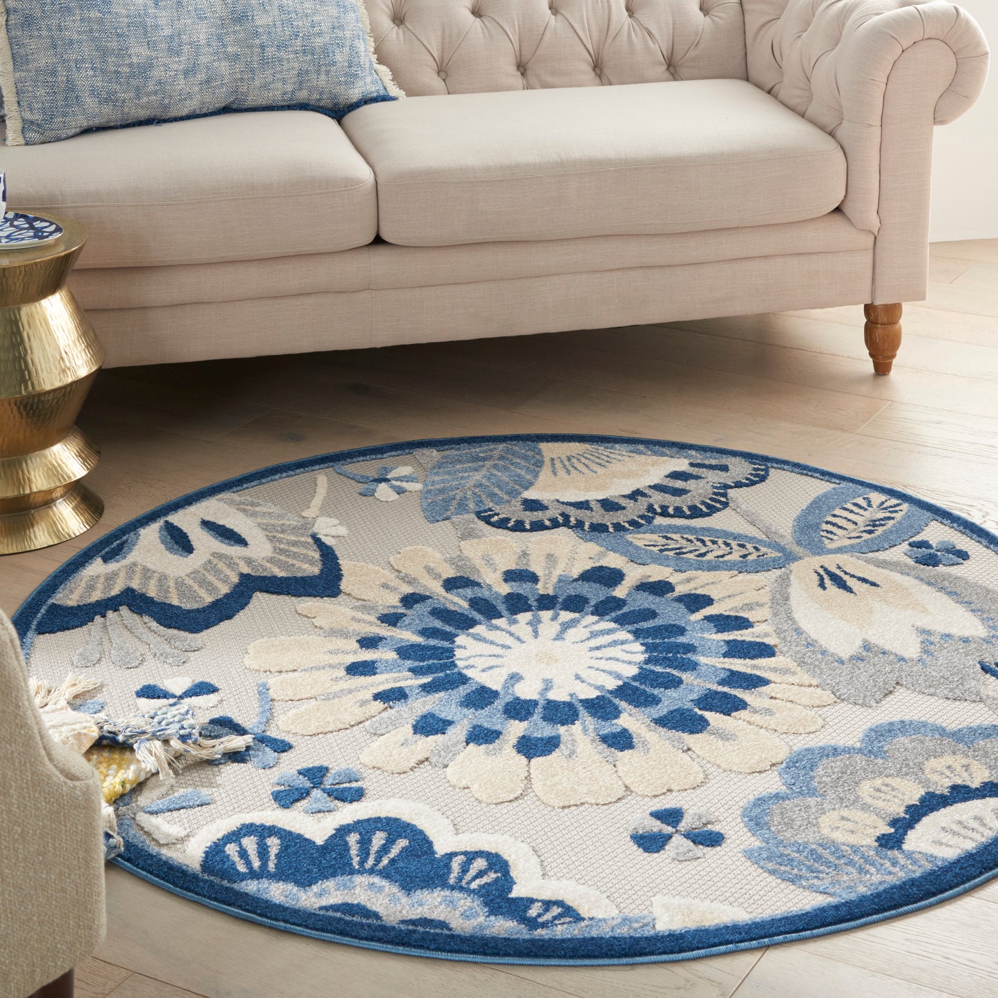 Nourison Aloha 4' x Round Blue Grey Contemporary Rug