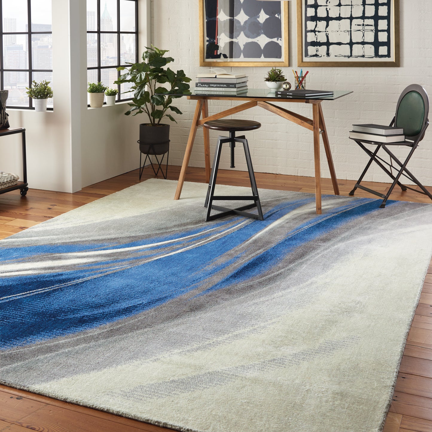 Nourison Twilight 7'9" x 9'9" Ivory Grey Blue Modern Indoor Rug