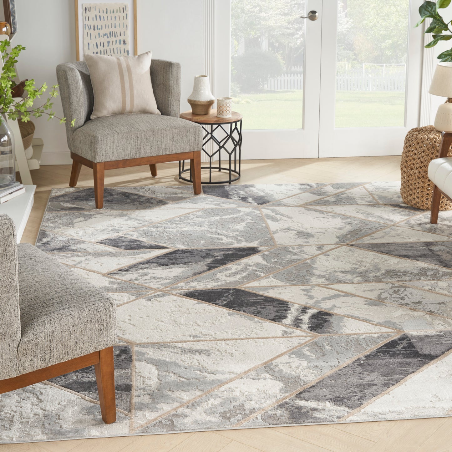 Nourison Elation 7'10" x 9'10" Ivory Grey Modern Indoor Rug