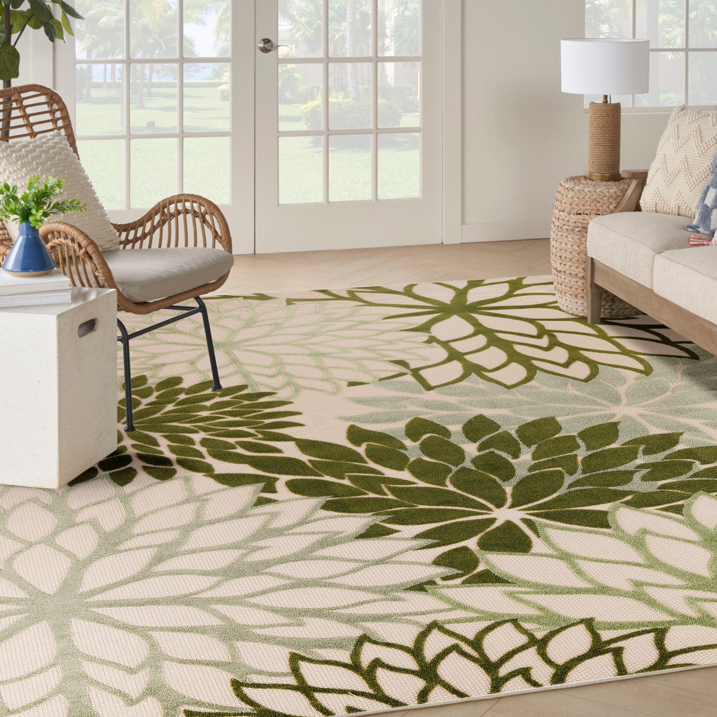 Nourison Aloha 10' x 14' Ivory Green Tropical Rug