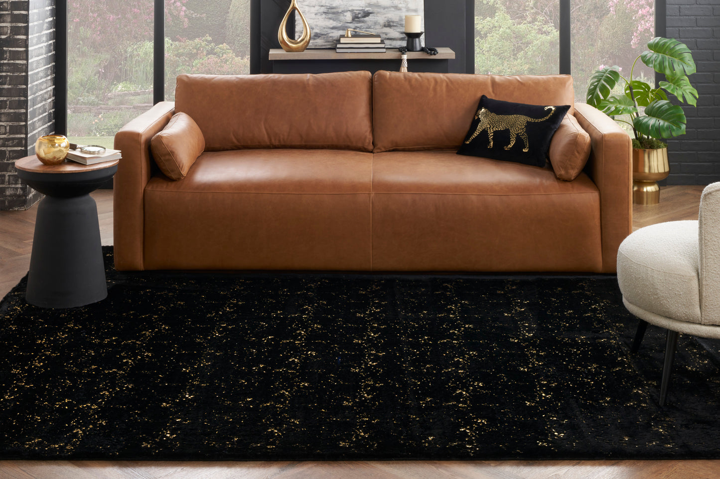 Nourison Cozy Shimmer 7'9" x 9'9" Black Gold Glam Indoor Rug