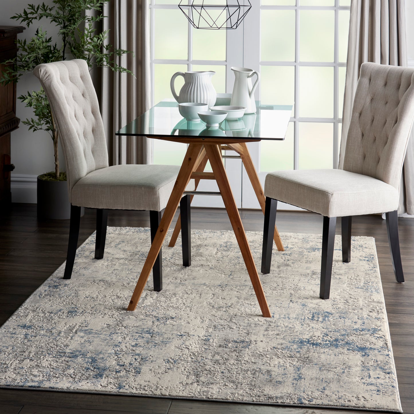 Nourison Rustic Textures 3'11" x 5'11" Ivory/Grey/Blue Modern Indoor Rug