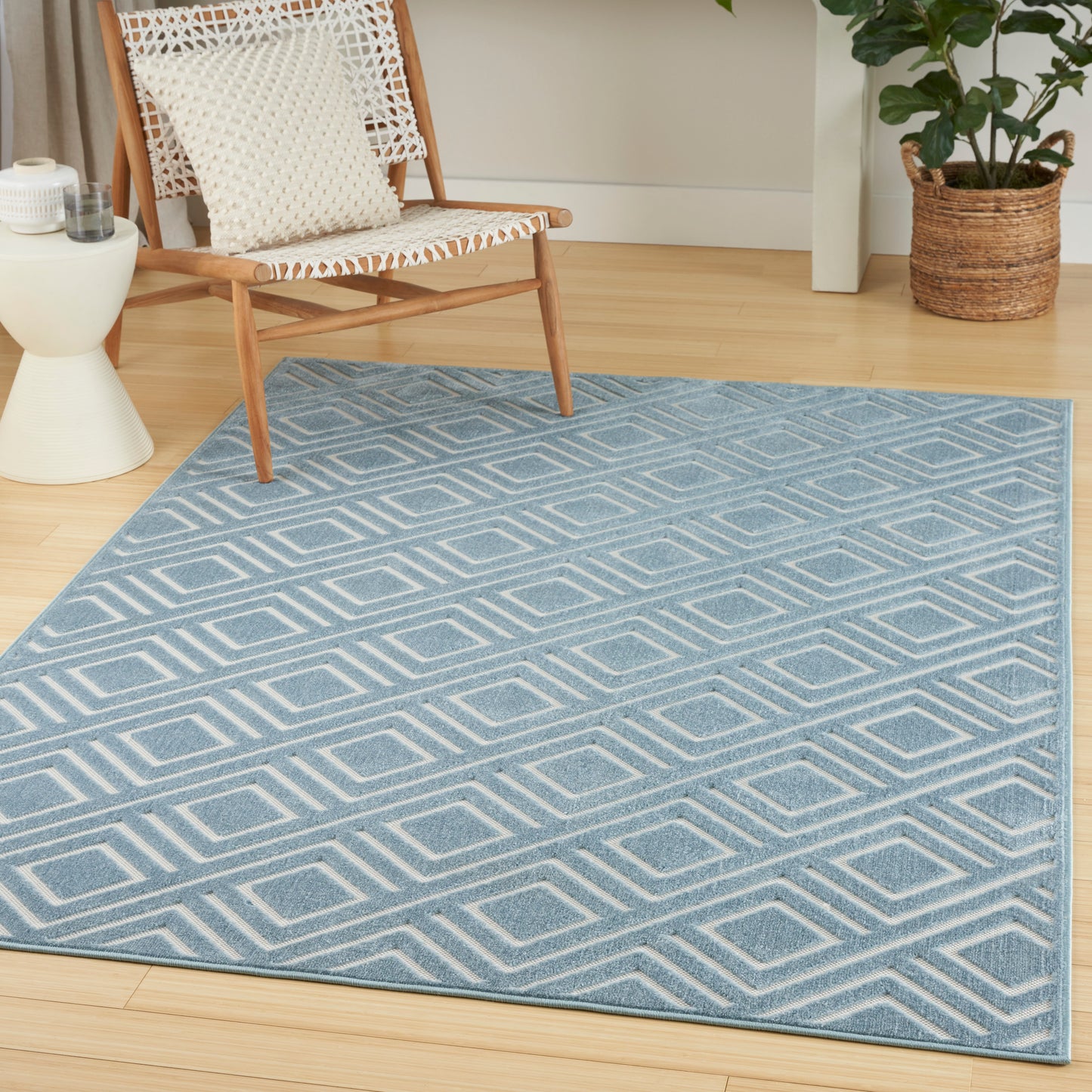 Nourison Care Free 5'3" x 7' Blue Modern Indoor Rug