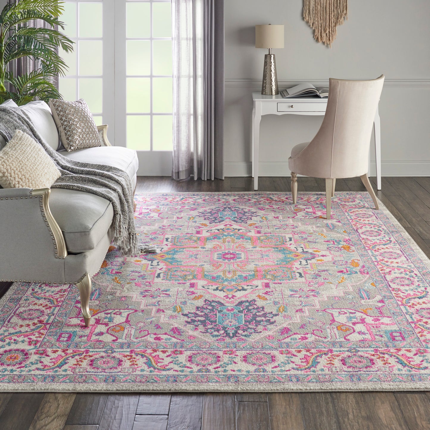 Nourison Passion 9' x 12' Light Grey/Pink Bohemian Indoor Rug