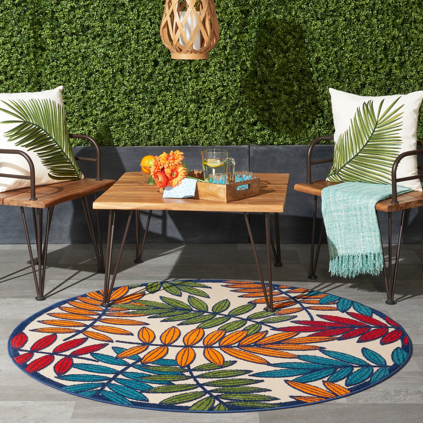 Nourison Aloha 5'3" x Round Multicolor Tropical Rug