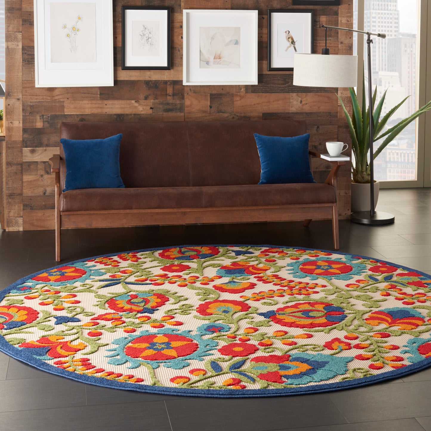 Nourison Aloha 7'10" x Round Multicolor Farmhouse Rug