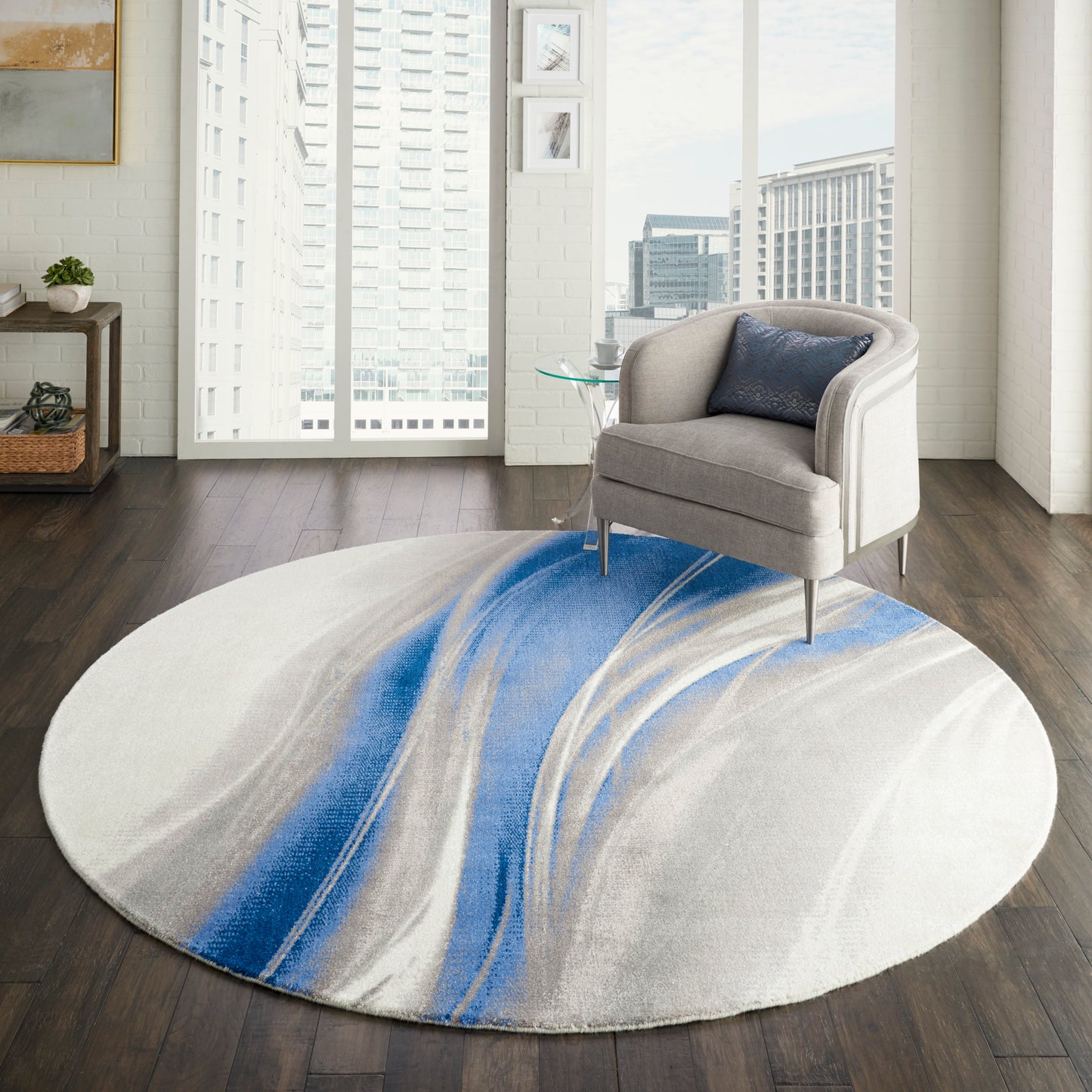 Nourison Twilight 8' x Round Ivory Grey Blue Modern Indoor Rug