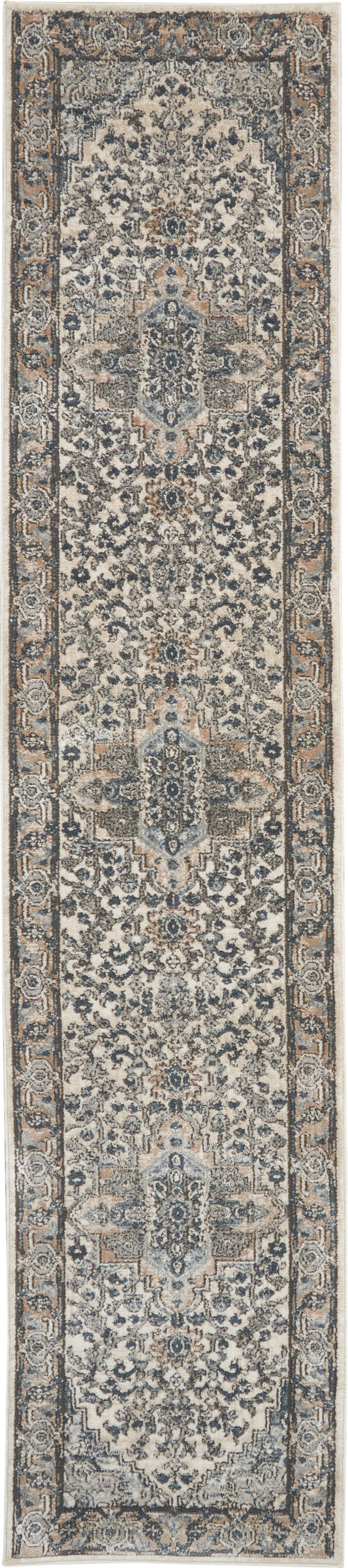 Nourison Quarry 2'2" x 12' Ivory Grey Farmhouse Indoor Rug