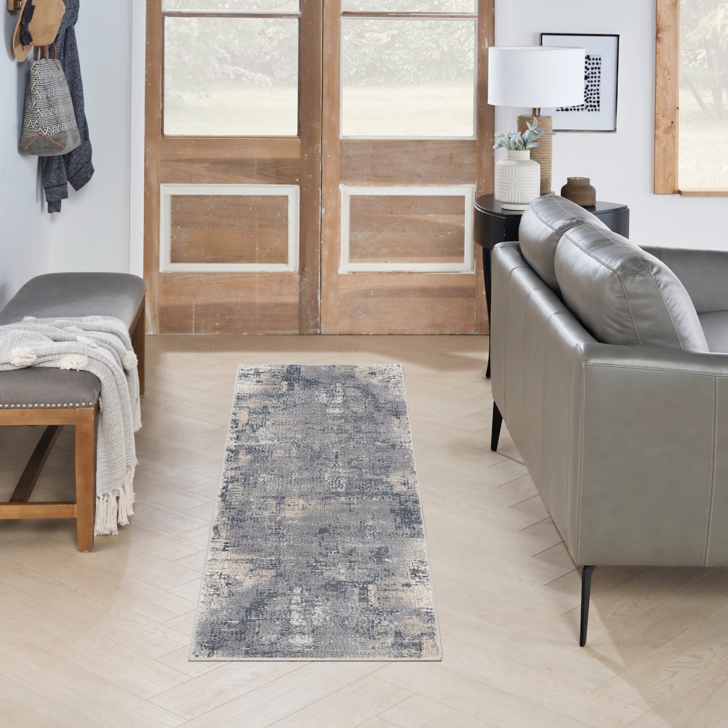 Nourison Rustic Textures 2'2" x 7'6" Grey Beige Modern Indoor Rug