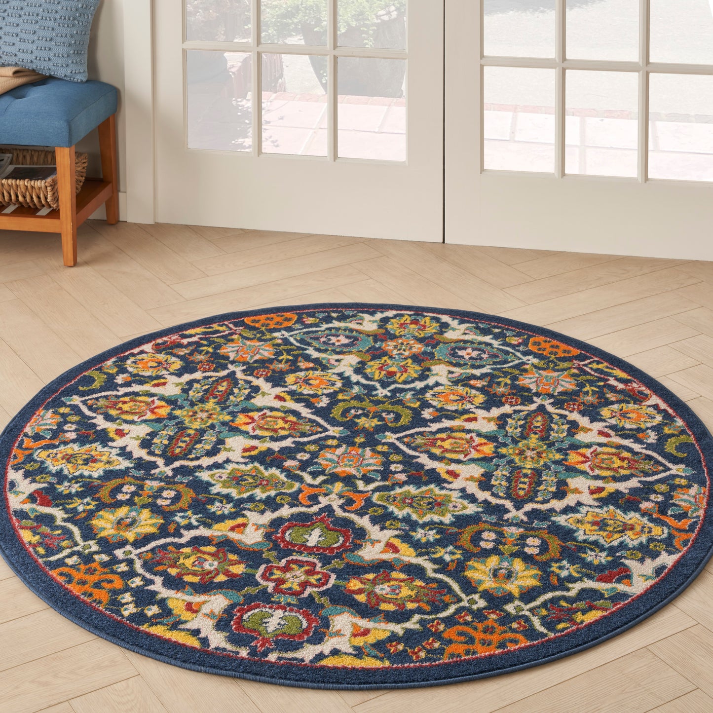 Nourison Allur 5'3" x Round Navy Multicolor Bohemian Indoor Rug