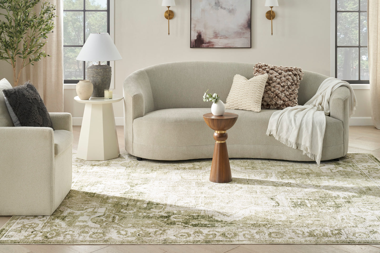 Nourison Astra Machine Washable 9' x 12' Ivory Green Vintage Indoor Rug