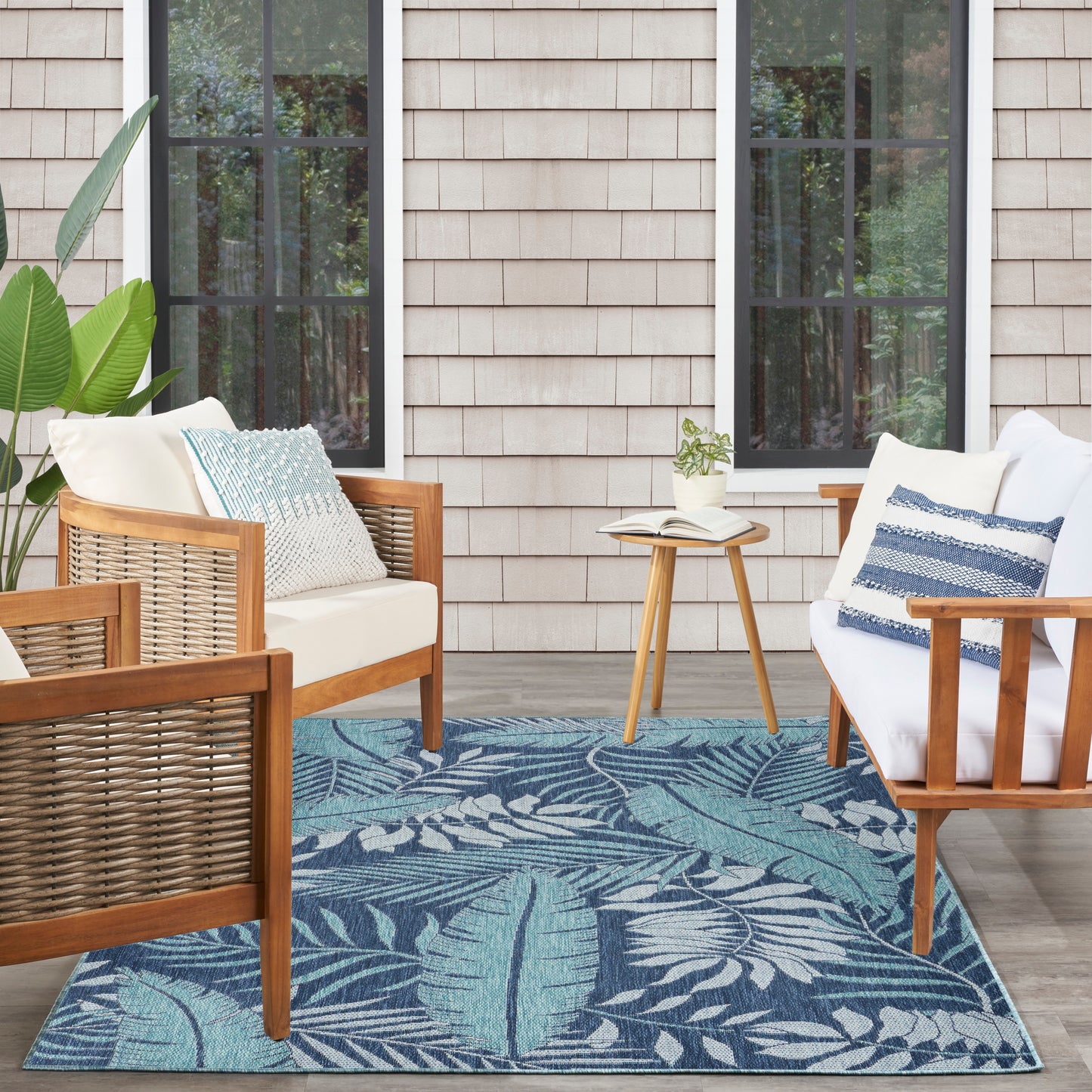 Nourison Garden Oasis 5' x 7' Navy Tropical Rug