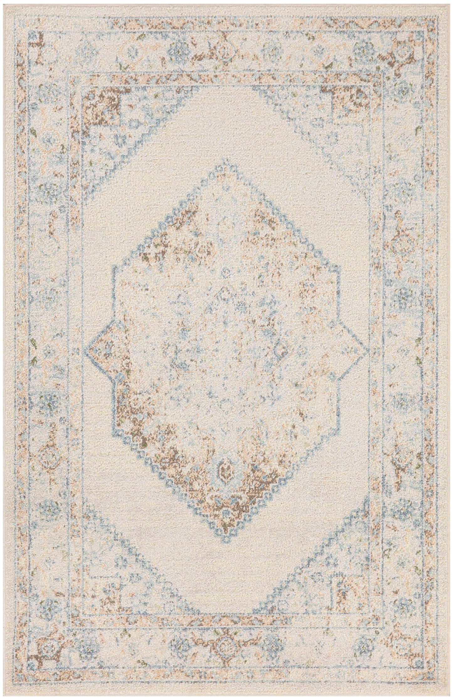 Nourison Astra Machine Washable 2'2" x 4' Ivory Blue Vintage Indoor Rug