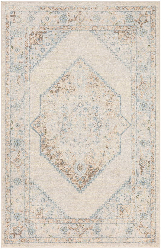 Nourison Astra Machine Washable 2'2" x 4' Ivory Blue Vintage Indoor Rug