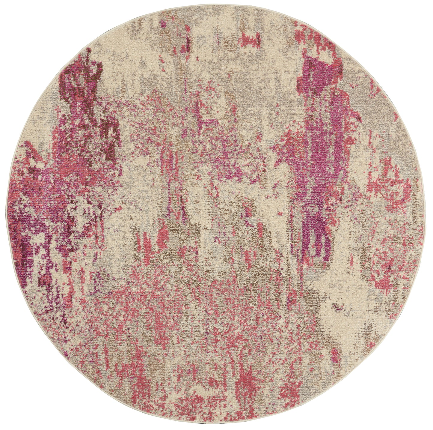 Nourison Celestial 4' x Round Ivory/Pink Modern Indoor Rug