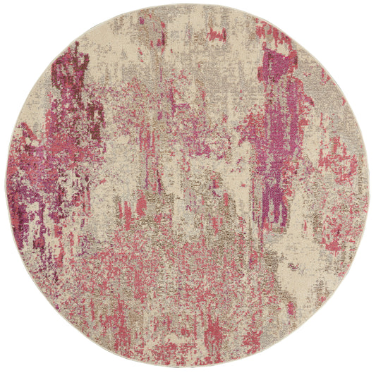 Nourison Celestial 4' x Round Ivory/Pink Modern Indoor Rug