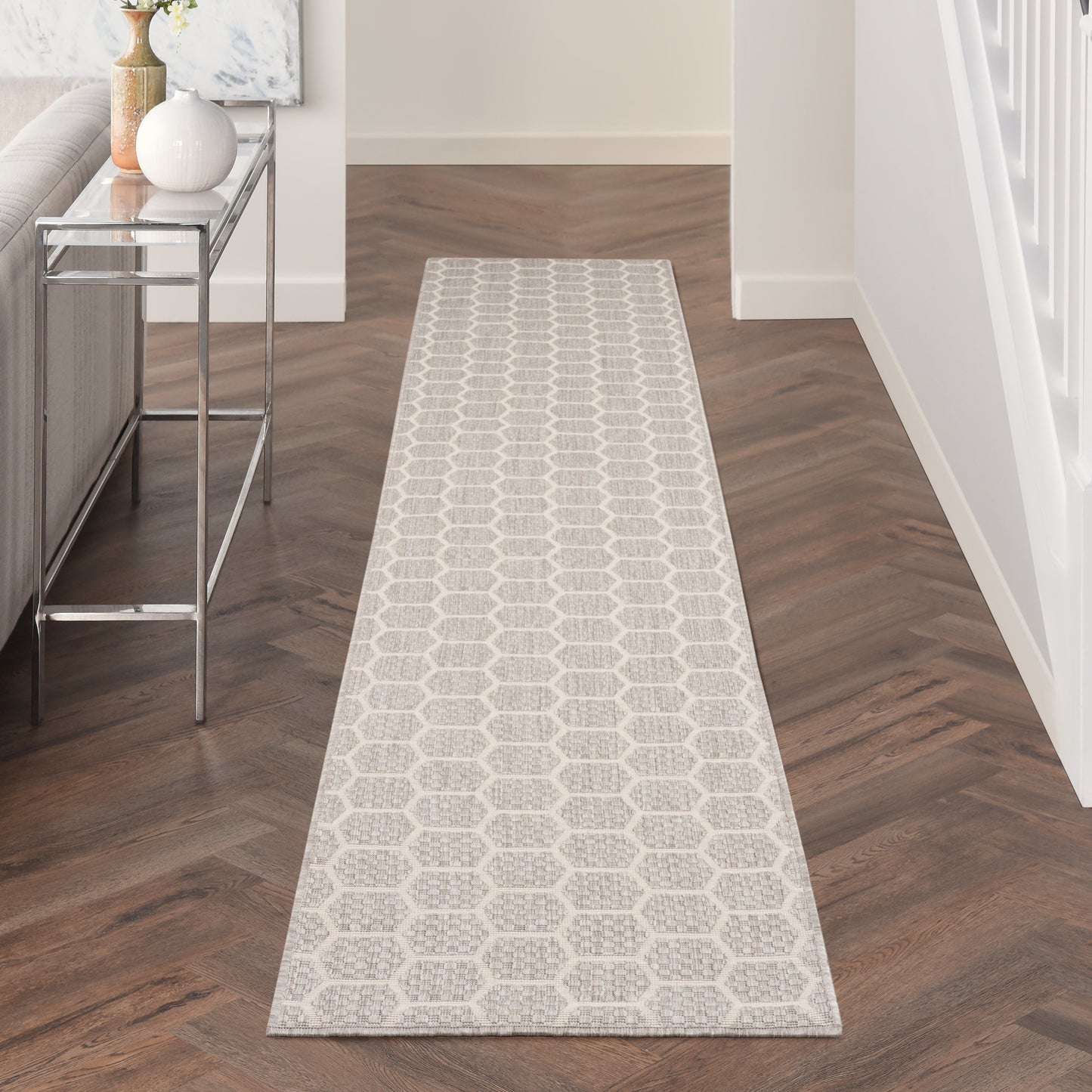 Nourison Twist Reversible 2'2" x 12' Grey Modern Rug