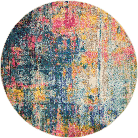 Nourison Celestial 4' x Round Blue Yellow Modern & Contemporary Indoor Rug