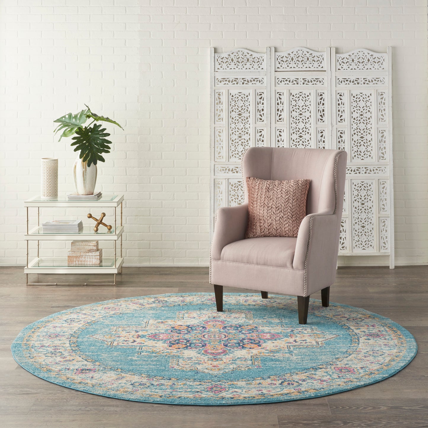 Nourison Passion 8' x Round Light Blue Bohemian Indoor Rug